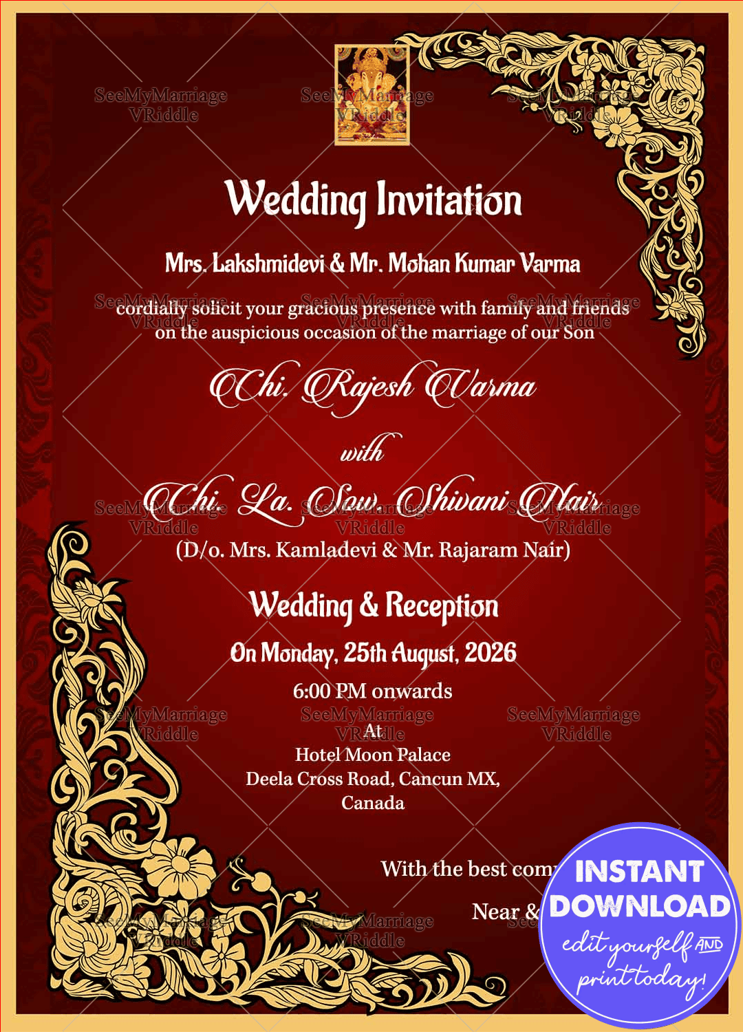 Red Fashion - Antique Design With Abstract Pattern Save The Date Whatsapp E-card