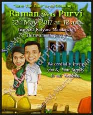 Tanu Weds Manu - Interfaith Caricature Wedding Save The Date E-card With Village Background