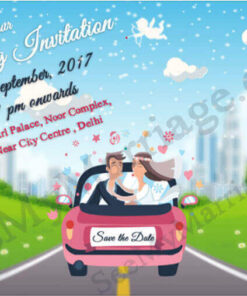 Getting Married - A Cute Couple With Car Cartoon Wedding Save The Date E-card Invitation