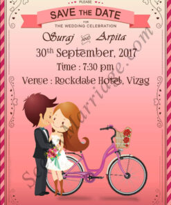 Love Cycle - Wedding Save The Date Whatsapp E-card Invitation With Romantic Pink Theme, Love Couple And Cycle