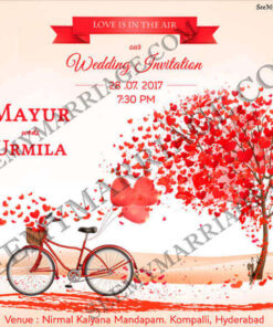 Spring Season - Red Theme Hearts, Cycle Decorative Save The Date Wedding Invitation E-card