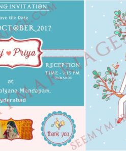 Me And You - Both As One : Blue Theme Trees, Birds Decorated Lovely Couple Wedding Save The Date Whatsapp E-card Invitation