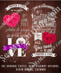 Hearts Never Break - Chocolate Wood Theme Classy Save The Date Whatsapp Invitation E-card With Foral Love Symbol