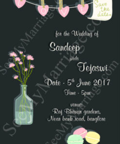 Bouquets In The Night - Classy Black Theme, Hearts Decorated Save The Date Wedding Whatsapp Invitation E-card