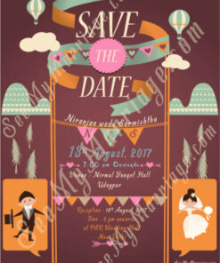 Evergreen Poster - Chocolate Theme Beautiful Cartoon Couple Decorated With Hot Air Balloons Whatsapp Save The Date Invitation E