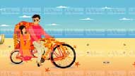 Indian Couple On Auto Bicycle - Rajasthani Theme Animated Wedding Save The Date Wedding Invitation Video