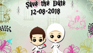 Cute Couple Cartoon Theme Animated With Bouquet Muslim Nikah, Wedding Invitation Video With Mosque Background