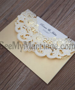 Gold Plated Stylish Laser Cut Wedding Card - Pack Of 100
