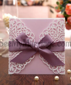 Purple Ribbon Luxurious Laser Cut Wedding Card - Pack Of 100