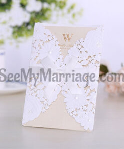 White Theme Laser Cut Wedding Invitation Card - Pack Of 100