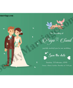 Green Theme Cartoon Type Wedding Save The Date E-card For Whatsapp