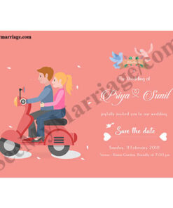 Journey Begins - With Scooter And Cartoon Birds Wedding Save The Date Whatsapp