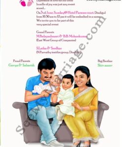 Smiles And Tiny Feet - Naming Ceremony Family Caricature Card Customization Services For Save The Date
