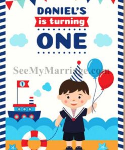 Harbour Pilot - Blue Design Borders With Sea, Ship, Balloons, Birthday Invite Card
