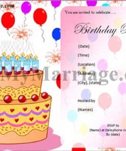 Pink Theme, Cake With Balloons Birthday Invite Card