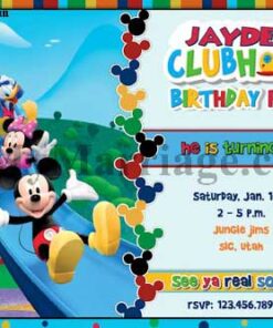 Mickey Mouse Theme Birthday Invite Card With Blue Color Park Background