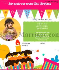 Welcome To The Party - White Theme With Cake, Balloons And With Baby Pic Birthday Invite Card