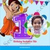 Chota Bheem 1st Birthday Invite In Colorful Party Theme With Baby Pic And Balloons Background
