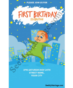 Bump Up - Night Party Theme Birthday Invitation Card With Baby Boy Dancing Poster With City Background