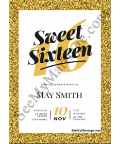 Chocklate Party - Sparkled Gold Theme Border With Number 16 Birthday Invite Card In White Background