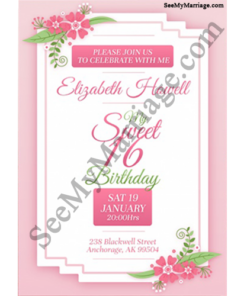 Hollywood Sweet Sixteen Invite Card With Royal Pink Background Decorated With Florals