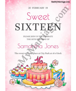 Me Pretty In Pink - Water Colored Birthday Invite Card With Cupcakes Gift Cards In Sparkle Pink Background