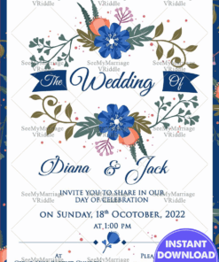 Spring Blue Floral Decorated Theme With Green Leaves Hanging Wedding Save The Date E-card