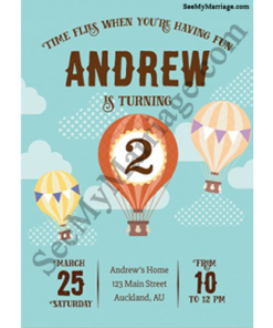 Under The Stars - Hot Air Balloon Theme Birthday Party Invite Card