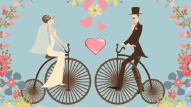 Vintage Couple - Animated Green Theme Floral Decorated Cycling Animated 25th Wedding Anniversary Save The Date Video