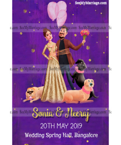 Love Melody - Royal Purple Theme And Wedding Couple Tied Together With A Love Rope With Love Balloons And Dogs