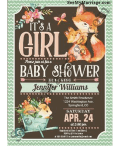 Little Django Cute Fox Baby Girl With Mommy Fox In Brown Board Background Fox Theme Baby Shower Invitation Card