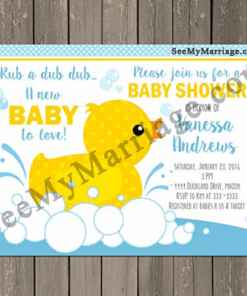 Oh My Little One Blue Theme Baby Shower Invitation Card With Baby Duck