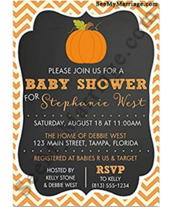 Little Pumpkin Fall Baby Theme Black Background With Pumpkin Baby Shower Invitation Card