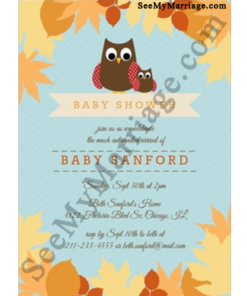 Fall Of Pumpkin Blue Background Autumn Theme With Baby Owl Baby Shower Invitation Card