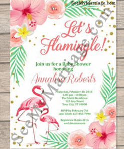 The Tiny Wings Tropical Nature Background Flamingo Theme Baby Shower Invitation Card With Glitters And Flowers