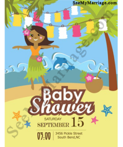 My Little Dolphin Beach Theme Luau Aloha Style Baby Shower Invite Whatsapp E-card With Hanging Paper Lights