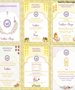 Creamy Texture Layered Peacock Designed Gold Plated Wedding Programe List Pdf Invite