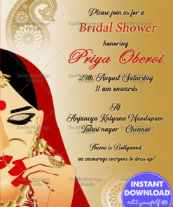 Red And Gold Theme - Portrait - Mehendi Sangeet Bridal Shower Invitation