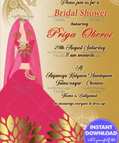 Pink And Gold Girl Themed Mehendi Bridal Shower Sangeet Invitation