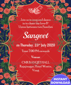 Simple Floral Sangeet Red Theme Royal Blue Background Unique Whatsapp Card