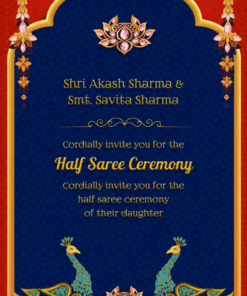 Putavai Pravuniyin - Traditional Royal, Stylish Golden Red Theme Decorated With Peacock Ornaments Half Saree Function Invitatio
