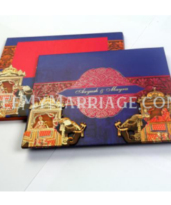 Designer Blue Rajasthani Wedding Invitation Card