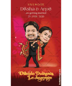 Dilwale Ki Dhulhan - Ddlj Theme Couple Wedding Caricature Groom Holding The Bride On Shoulders