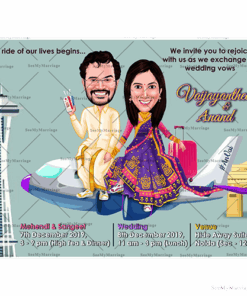 The Wedding Flight Bride And Groom Boarded On Flight To Start New Journey Couple Caricature Card