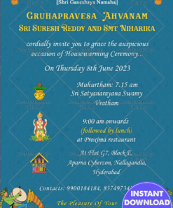 Blue Gruhapravesh Ahwanam Satynarayana Pooja Invitation Card