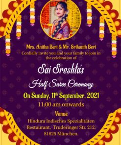 Half Saree Invitation_blue Background Royal Theme_hindu Decorated