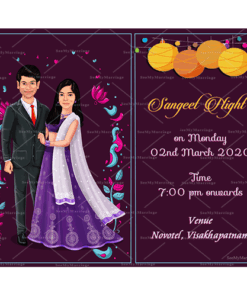 Naache Aur Gaaye Elegant Theme Sangeet Party Invitation Ecard With Violet Night Color Background, Lanterns