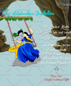 Cute Radha Krishna Swinging Theme Teej Invitation Whatsapp Card