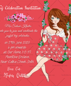Red Theme Modern Teej Invite Card With Floral Designs