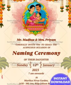 Telugu Cradle Ceremony Card, Old Traditional Look Naming Ceremony Invitation Card In South Indian Ritual Style